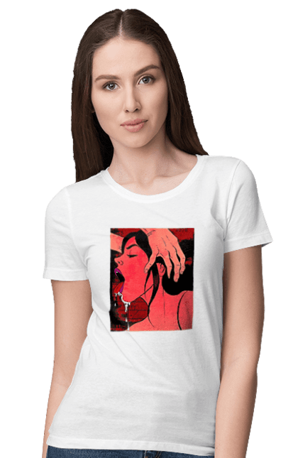 Women`s t-shirt with prints Girl Sucks With Saliva. Sex, suck. 2070702