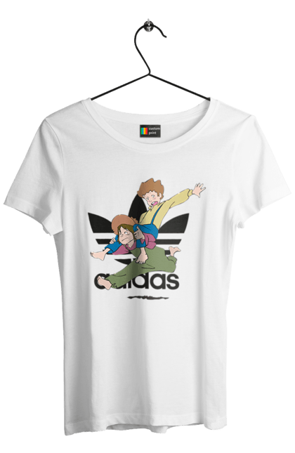 Футболка женская с принтом Adidas Том Сойер. Adidas, tom sawyer, адидас, книга, мультфильм, повесть, приключения, том сойер. 2070702