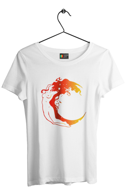 Футболка жіноча з принтом "Дівчина місяць". Дівчина, зірки, космічне, космос, місяць. 2070702