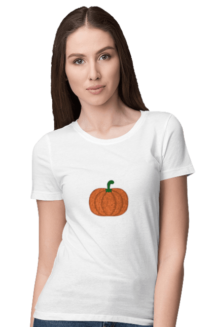Футболка жіноча з принтом "Pumpkin". Autumn, halloween, pumpkin, гарбуз, осінній малюнок, осіння атмосфера, осінь, хелловін. CustomPrint.market