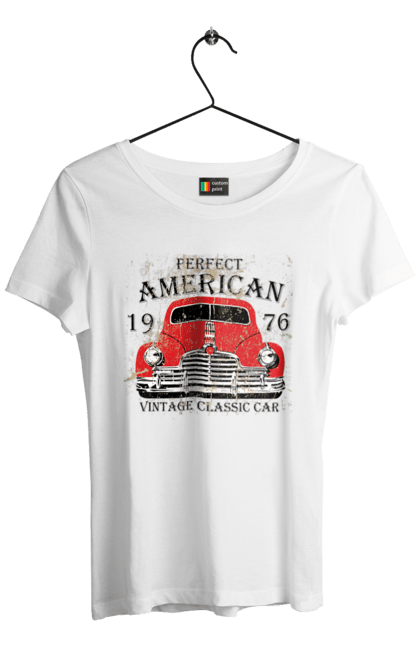 Футболка жіноча з принтом "Машина вінтаж, 1976". 1976, вінтаж, машина. 2070702