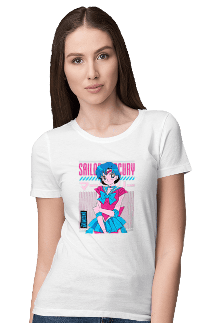 Футболка жіноча з принтом "Сейлор Мун Меркурій". Ami mizuno, sailor mercury, sailor moon, амі мідзуно, аніме, драма, махо-сьодзьо, сейлор меркурій, сейлор мун, серіал. 2070702