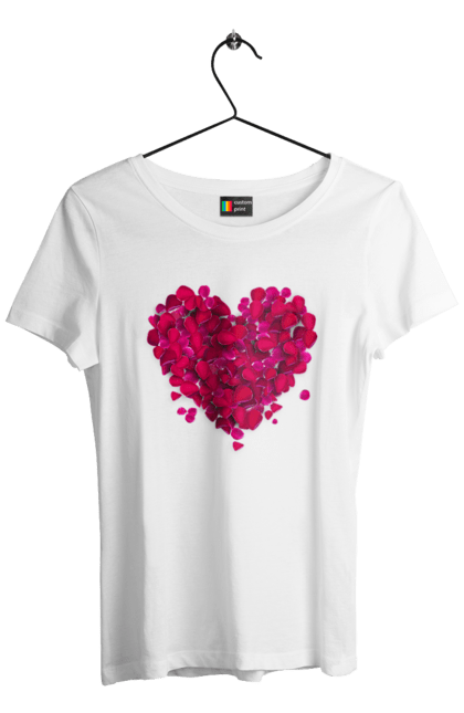 Women`s t-shirt with prints Heart From Rose Petals. Petals, rose flower. 2070702