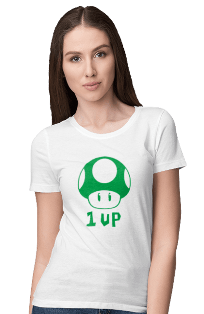 Футболка жіноча з принтом "1UP Maрio". Mario bros, nintendo, гра, маріо, персонаж. 2070702