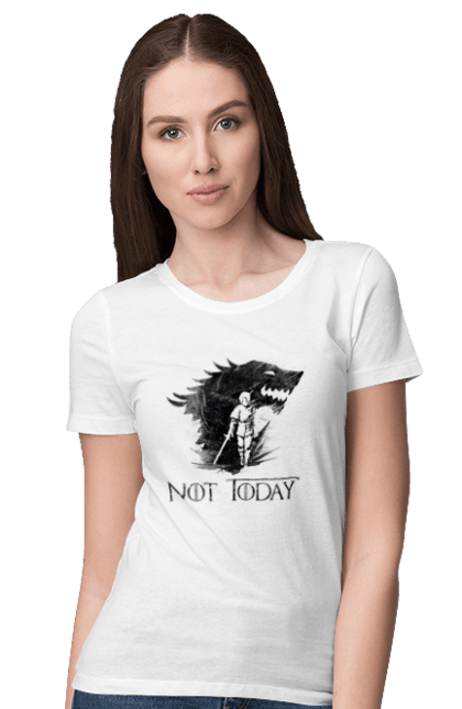 Women's t-shirt with prints Game of Thrones Arya. Arya, game, got, not today, stark, starks, thrones, tv show, wolf, wolves. 2070702