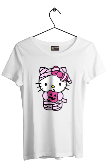 Women's t-shirt with prints Hello Kitty Halloween. Brand, cat, character, halloween, hello kitty, kitten, kitty, mummy. 2070702