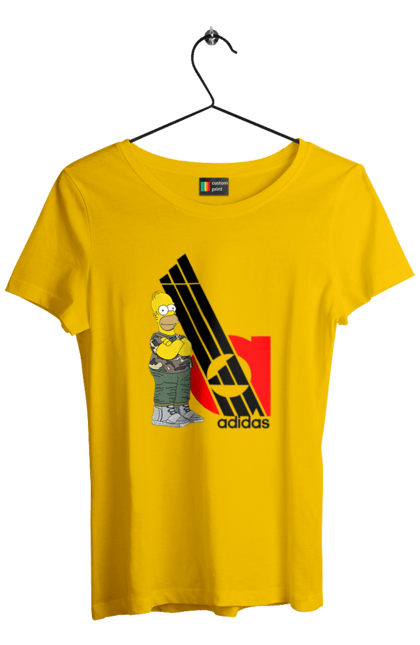 Футболка женская с принтом Adidas Гомер. Adidas, homer, simpson, адидас, гомер, мультсериал, сериал, симпсоны. 2070702