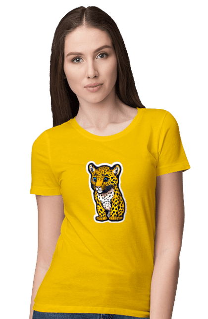 Футболка жіноча з принтом "Милий леопард, мультфільм". Cartoon, leopard, lion, mily, mily leopard, tank, tiger, zvir, звір, лев, леопард, леопардровий, милий, милий леопард, мультик, мультфільм, танк, тигр. aslan