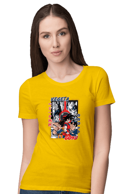 Women's t-shirt with prints Dragon Ball. Anime, dragon ball, goku, manga, tv series, vegeta. 2070702