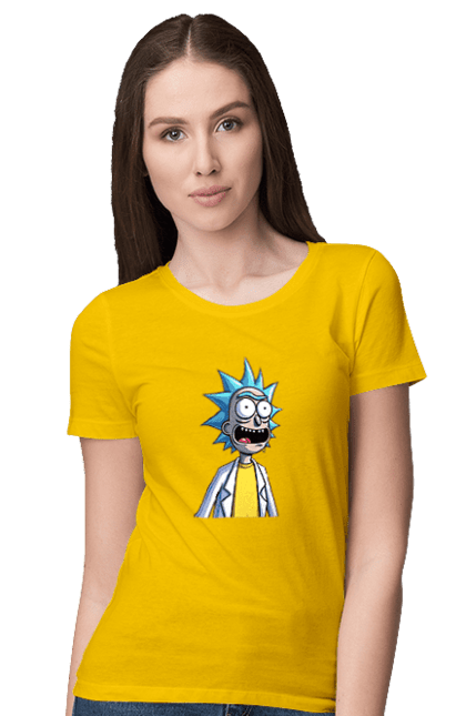 Women's t-shirt with prints Rick and Morty. Adventures, black humor, cartoon, rick, rick and morty, sci-fi, tragicomedy. 2070702