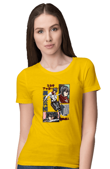 Women's t-shirt with prints Attack on Titan Mikasa Ackerman. Action film, anime, attack on titan, manga, mikasa, mikasa ackerman, post-apocalyptic. 2070702