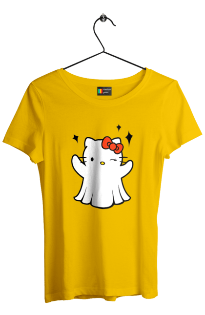 Women's t-shirt with prints Hello Kitty Halloween. Brand, cat, character, ghost, halloween, hello kitty, kitten, kitty. 2070702