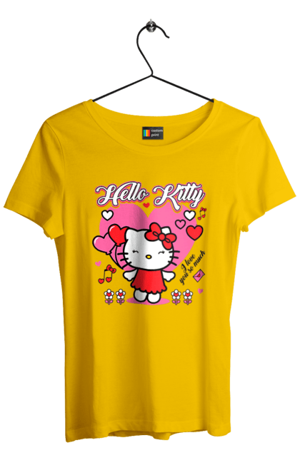 Футболка женская с принтом Хелло Китти. Hello kitty, бренд, кот, котенок, персонаж, хелло китти. 2070702