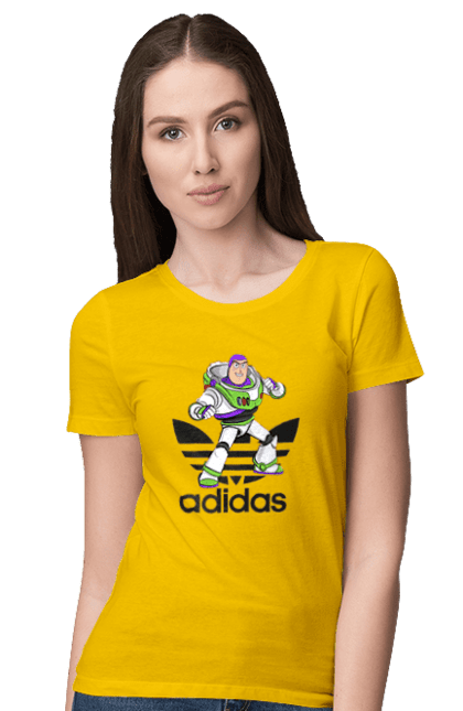 Футболка жіноча з принтом "Adidas Базз Лайтер". Adidas, buzz lightyear, toy story, адідас, базз лайтер, історія іграшок, мультфільм. 2070702