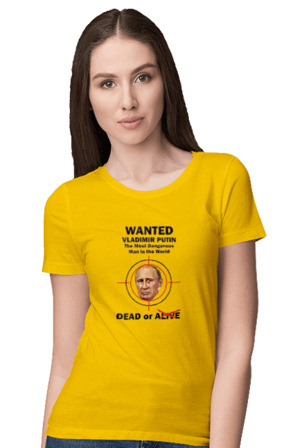 Футболка жіноча з принтом "Розшук Гаага". Путин, розшук гаага, розшук путин, хуйло. Print Shop