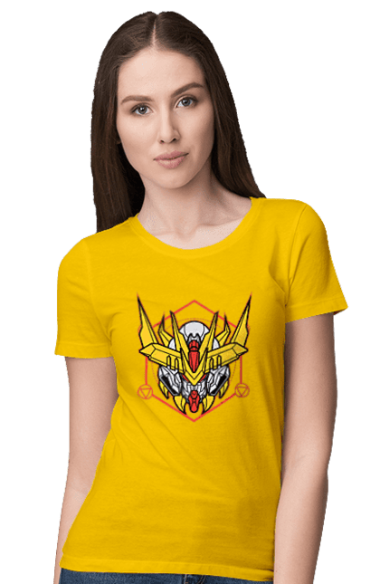 Women's t-shirt with prints Gundam Barbatos Lupus Rex. Anime, asw g 08, barbatos lupus rex, game, gundam, manga, robot, video game, war. 2070702