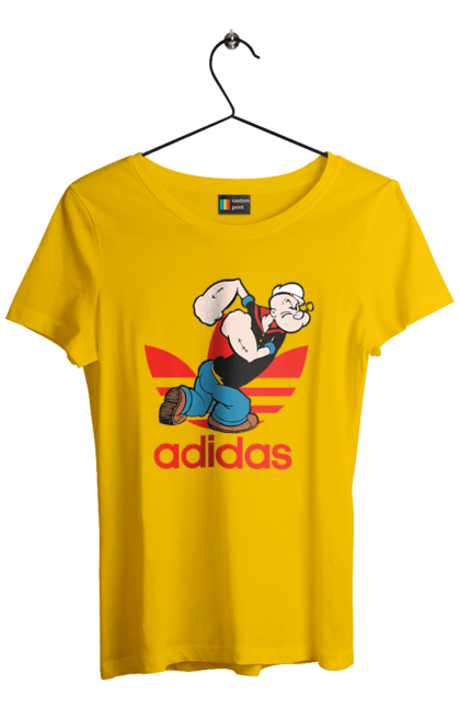 Women's t-shirt with prints Adidas Popeye the Sailor. Adidas, cartoon, comics, popeye the sailor, sailor, serial. 2070702