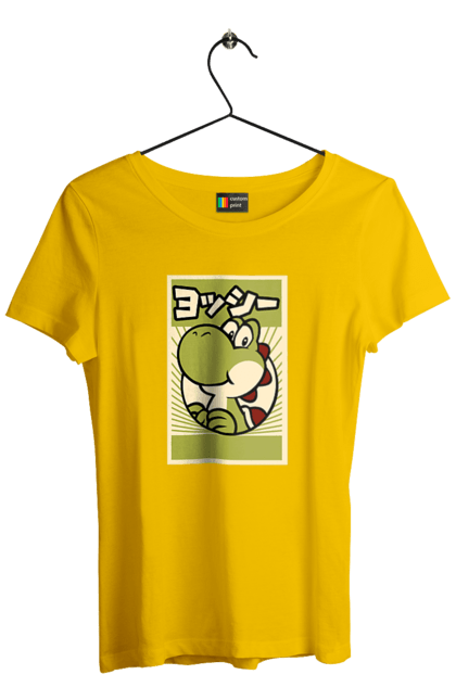 Women's t-shirt with prints Mario Yoshi. Character, dinosaur, games, mario, nintendo, super mario world, yoshi. 2070702