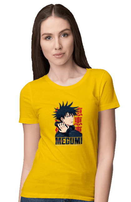 Футболка жіноча з принтом "Магічна битва Мегумі". Anime, fushiguro, fushiguro megumi, jujutsu kaisen, manga, megumi, аніме, магічна битва, манга, мегумі. 2070702