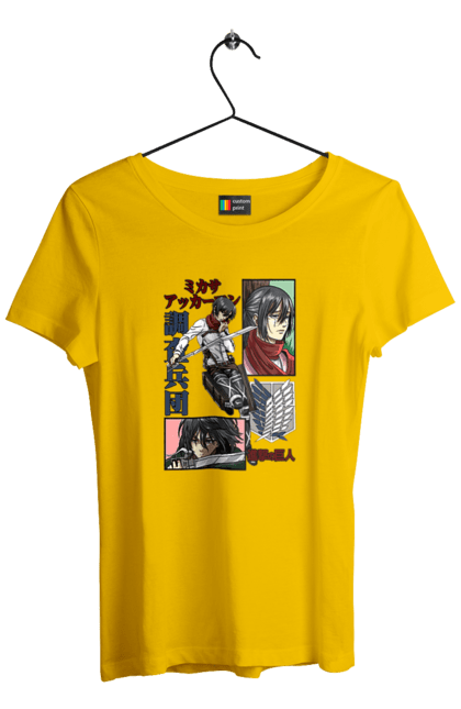 Women's t-shirt with prints Attack on Titan Mikasa Ackerman. Action film, anime, attack on titan, manga, mikasa, mikasa ackerman, post-apocalyptic. 2070702