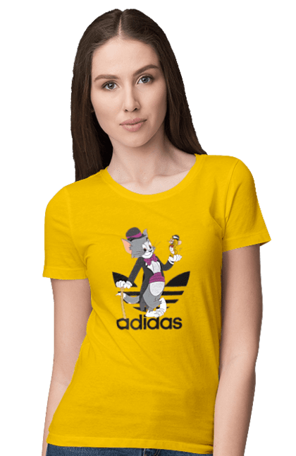 Футболка женская с принтом Adidas Том и Джерри. Adidas, tom and jerry, адидас, джерри, кот, мульт, мультсериал, мышь, том, том и джерри. 2070702