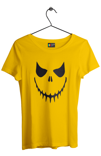 Women's t-shirt with prints Halloween pumpkin face. Costume, halloween, holiday, october, october 31, pumpkin, scary, sweets, trick or treat. 2070702