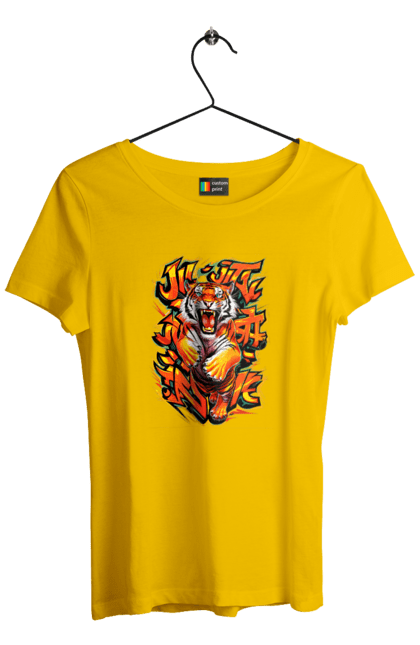 Women's t-shirt with prints Jujutsu. Animal, japan, jiu jitsu, jujutsu, martial arts, ninja, samurai, sport, tiger. 2070702