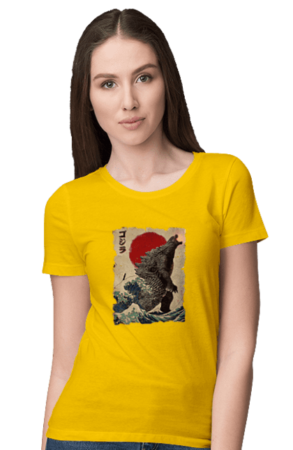 Women's t-shirt with prints Godzilla. Dinosaur, godzilla, japan, kaiju, movie, mutant. 2070702