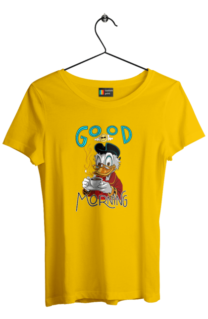 Women's t-shirt with prints Scrooge McDuck. Coffee, cup, disney, mcduck, scrooge, scrooge mcduck, uncle scrooge. 2070702