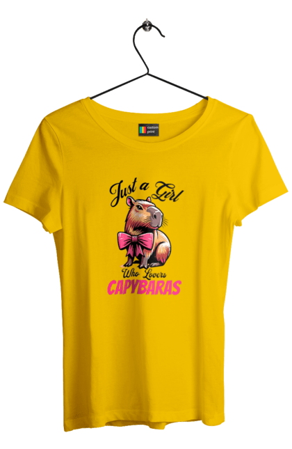 Women's t-shirt with prints Capybara. Animal, bow, capybara, pink, rodent. 2070702