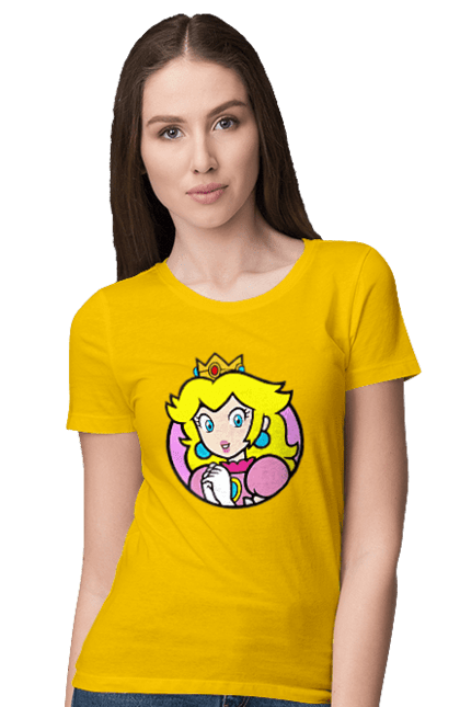 Футболка женская с принтом Марио Принцесса Пич. Mario bros, nintendo, princess peach, super mario bros, братья супер марио, игра, марио, персонаж, принцесса пич. 2070702