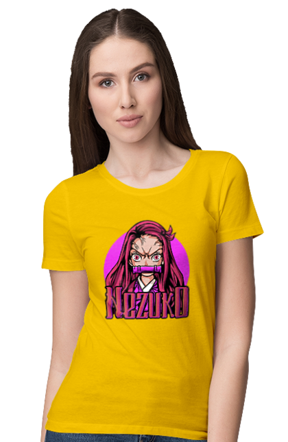 Women's t-shirt with prints Demon Slayer Nezuko. Anime, demon slayer, kimetsu no yaiba, manga, nezuko, serial. 2070702