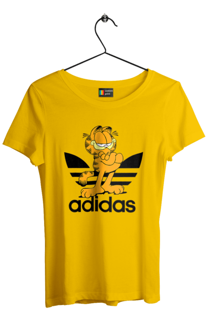 Футболка жіноча з принтом "Adidas Гарфілд". Adidas, garfield, адідас, гарфілд, голод, кінокомедія, кіт, комедія, фільм. 2070702