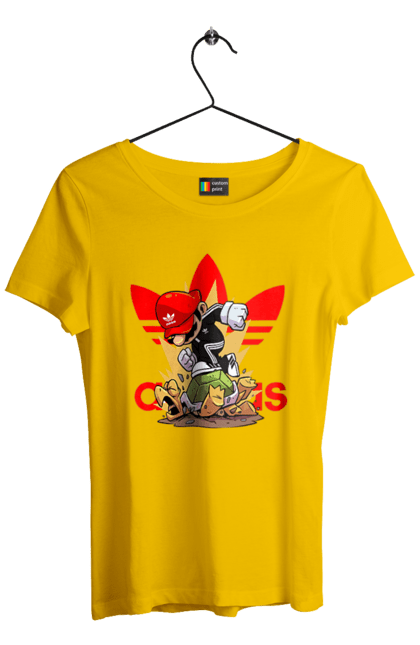 Футболка женская с принтом Adidas Марио. Adidas, mario bros, nintendo, super mario bros, адидас, братья супер марио, игра, марио, персонаж. 2070702