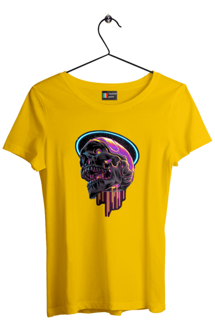 Women's t-shirt with prints Skull. Black and white, bones, neon, scull, teeth. 2070702