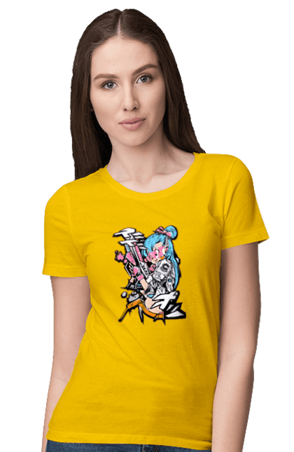 Women's t-shirt with prints Dragon Ball Bulma. Anime, bulma, dragon ball, goku, manga, tv series, vegeta. 2070702