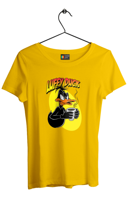 Women's t-shirt with prints Daffy Duck. Cartoon, character, daffy duck, duck, looney tunes, merrie melodies, warner brothers. 2070702