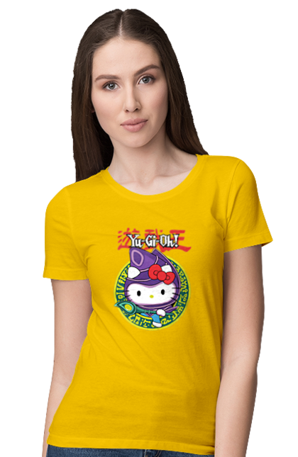 Women's t-shirt with prints Yu Gi Oh! Hello Kitty. Brand, cat, character, hello kitty, kitten, yu gi oh, yugio. 2070702