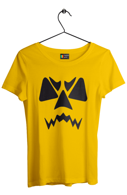 Women's t-shirt with prints Halloween pumpkin face. Costume, halloween, holiday, october, october 31, pumpkin, scary, sweets, trick or treat. 2070702