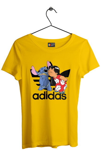 Women's t-shirt with prints Adidas Stich. Alien, cartoon, cinema, disney, film, lilo and stitch, stitch. 2070702