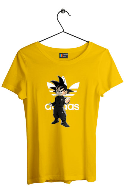 Футболка жіноча з принтом "Adidas Сон Гоку". Adidas, dragon ball, manga, son goku, адідас, аніме, гоку, манга, перли дракона, сон гоку. 2070702