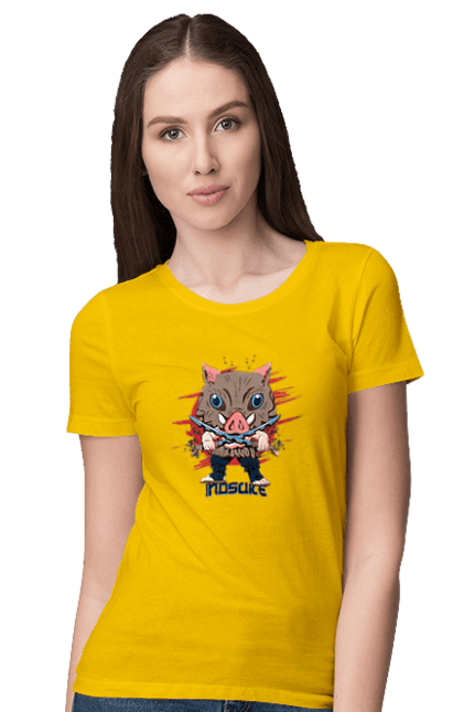 Women's t-shirt with prints Demon Slayer Inosuke. Anime, demon slayer, inosuke, inosuke hashibira, kimetsu no yaiba, manga. 2070702