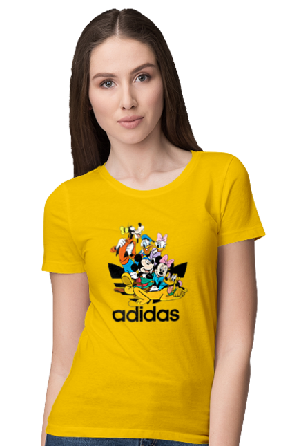 Футболка жіноча з принтом "Adidas Міккі Маус". Adidas, mickey mouse, адідас, дісней, міккі, міккі маус, мультфільм. 2070702