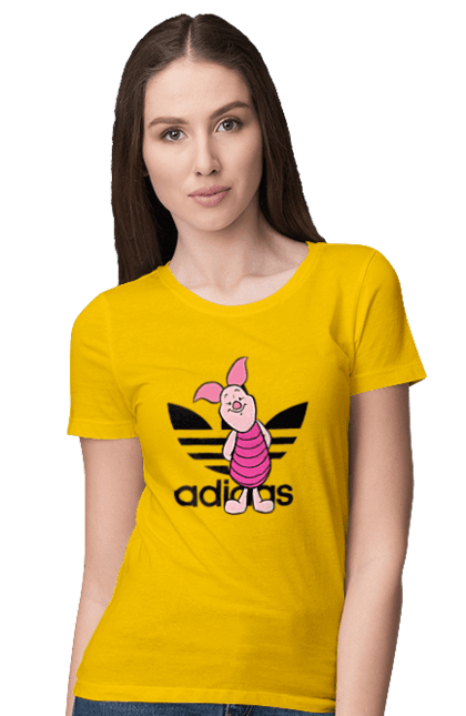 Футболка жіноча з принтом "Adidas П'ятачок". Adidas, piglet, адідас, вінні пух, мультфільм, п ятачок, п`ятачок, пятачок. 2070702