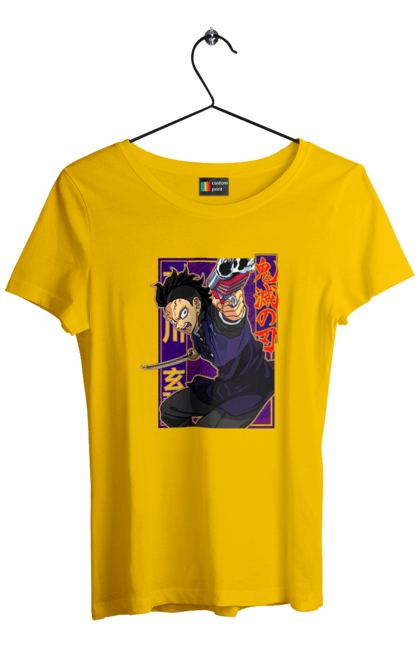 Women's t-shirt with prints Demon Slayer Genya Shinazugawa. Anime, demon slayer, genya, genya shinazugawa, kimetsu no yaiba, manga, аниме, истребитель демонов, манга. 2070702