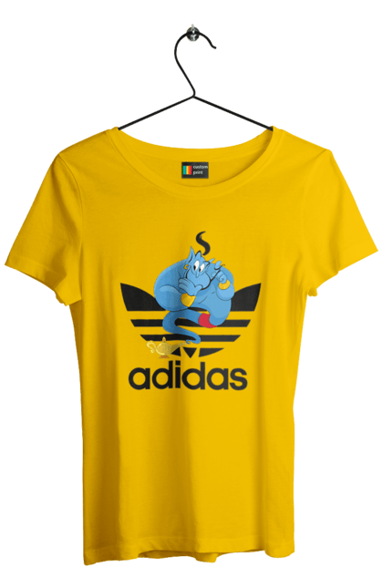 Футболка женская с принтом Adidas Джинни. Adidas, aladdin, genie, адидас, аладдин, джинни, мультфильм, персонаж. 2070702