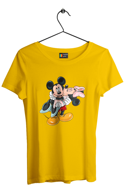 Women's t-shirt with prints Mickey Mouse and Minnie Mouse. Cartoon, disney, mickey, mickey mouse, minnie mouse. 2070702