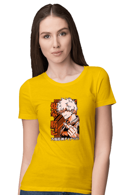 Футболка жіноча з принтом "Моя академія героїв Бакуго". Bakugo, katsuki, katsuki bakugo, my hero academia, академія юей, аніме, бакуго, кацукі бакуго, манга, моя геройська академія. 2070702