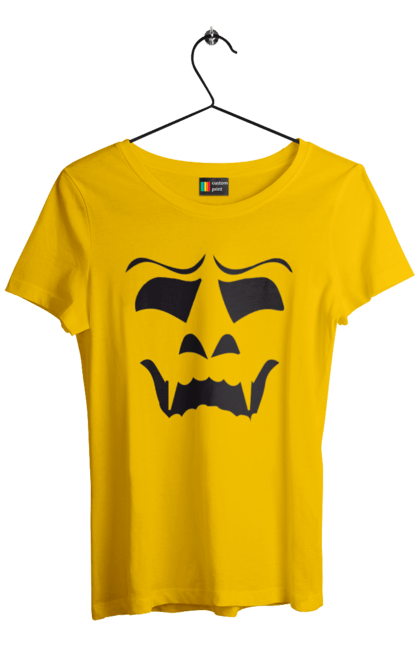 Women's t-shirt with prints Halloween pumpkin face. Costume, halloween, holiday, october, october 31, pumpkin, scary, sweets, trick or treat. 2070702