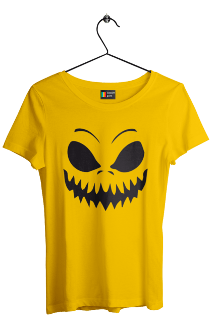 Women's t-shirt with prints Halloween pumpkin face. Costume, halloween, holiday, october, october 31, pumpkin, scary, sweets, trick or treat. 2070702